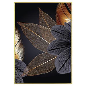 Black Golden Abstract Plant Leaf Canvas Poster Print Modern Home Nordic Decor Wall Art Painting Living Room Decoration Picture