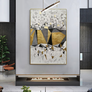 Modern Abstract Gold Grey Geometric Hand Painting On Canvas Large Oil Wall Art Acrylic Texture Painting Living Room Decor