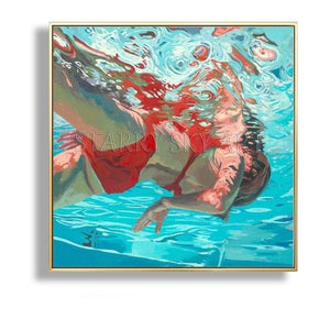 Gifted Artist Hand-painted High Quality Diving Lady Oil Painting on Canvas Beautiful Swimming Girl Oil Painting for Living Room