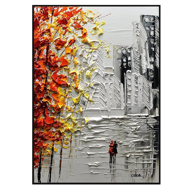 Large Size Hand Painted Thick Knife Oil Painting On Canvas City walk Modern Home Decor Wall Art Picture For Living Room Gift