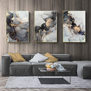 Nordic Print Poster 3 Pcs Gold Black Marble Canvas Poster Modern Abstract Wall Art Painting Wall Pictures for Living Room Decor