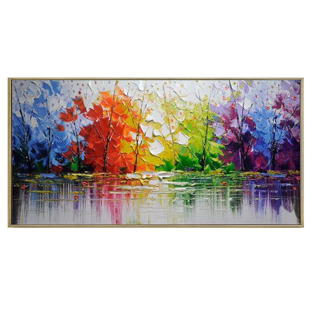 High Quality Abstract Trees Oil Painting On Canvas Handmade Beautiful Colors Abstract Landscape Trees Oil Paintings