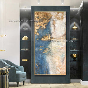 Large Handmade thick knife abstract oil painting Gold Blue White gorgeous abstract Painting home Living Room Decor Artworks