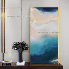 Load image into Gallery viewer, Large Handmade thick knife abstract oil painting Gold Blue White gorgeous abstract Painting home Living Room Decor Artworks