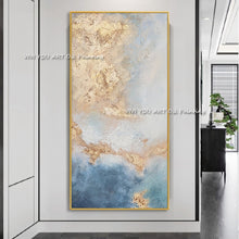 Load image into Gallery viewer, Large Handmade thick knife abstract oil painting Gold Blue White gorgeous abstract Painting home Living Room Decor Artworks