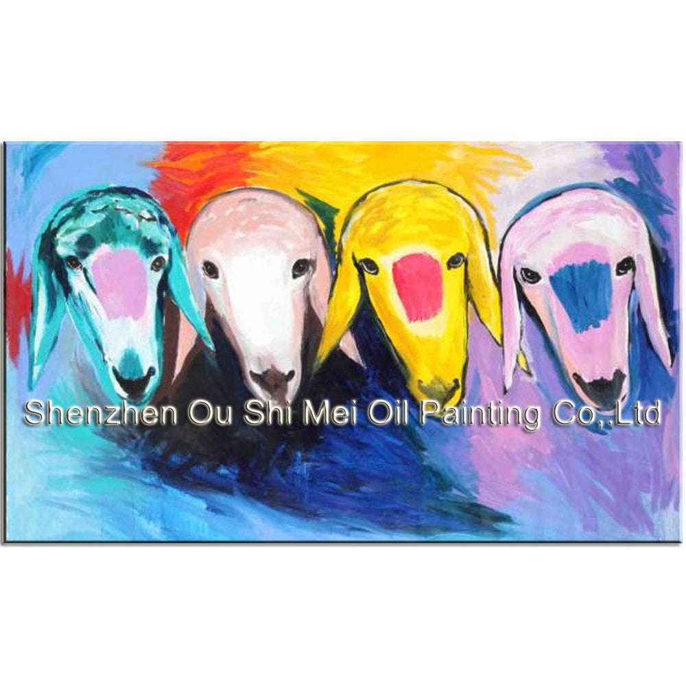 Imitation Paintings Menashe Kadishman No Framed Painting for Room Decor Hand painted Color Sheeps Decoration Canvas Painting