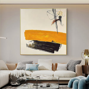 Pure hand-painted oil painting modern abstract hanging painting black and white orange art retro living room large mural
