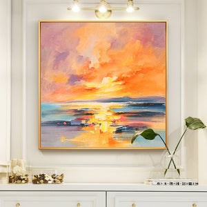100% Hand Painted Abstract Setting Sun Oil Painting On Canvas Wall Art Frameless Picture Decoration For Live Room Home Deco Gift