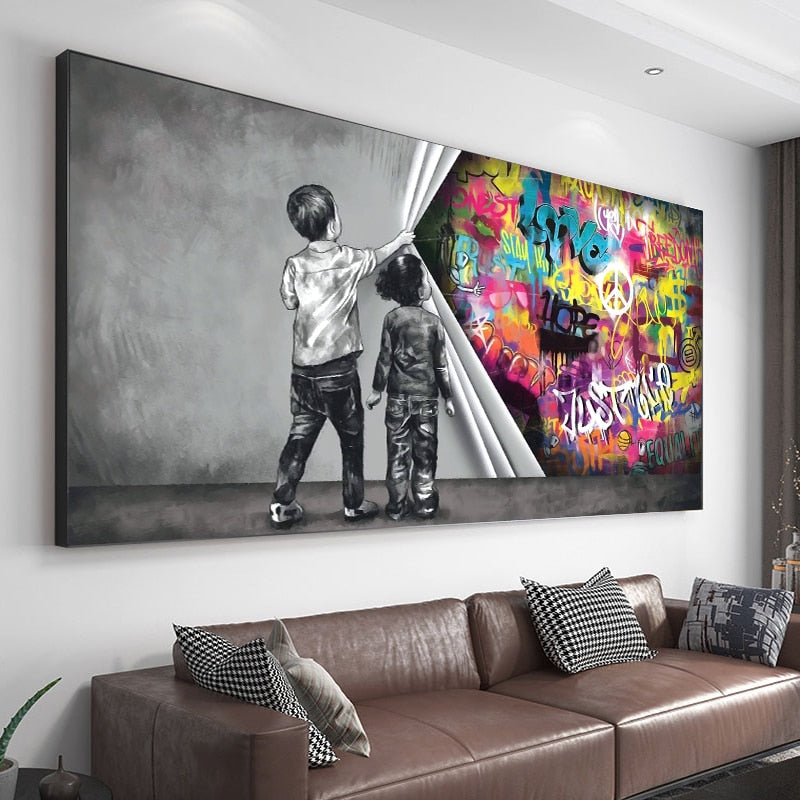 Child Graffiti Abstract Fist Mobile Shackle Wall Art Picture Canvas Decorative Painting Poster Home Decor Living Room Painting