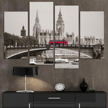 Load image into Gallery viewer, Modern Decor Landscape Poster City London Big Ben Red Bus 4 Pieces Canvas Painting and Prints Wall Pictures for Living Room