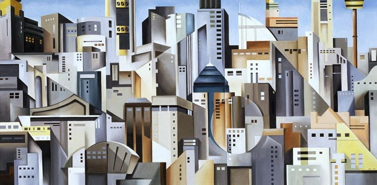 Handmade painting city buildings on oil canvas for home decor and wallpaper, gallery