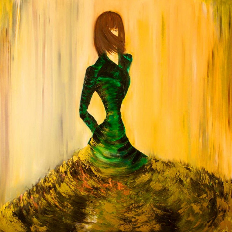 Modern handmade painting beautiful girl with expansion skirt  on oil canvas for living room decor and wallpaper