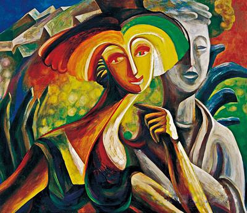 Handmade painting two girls on oil canvas for home decor and wallpaper, gallery