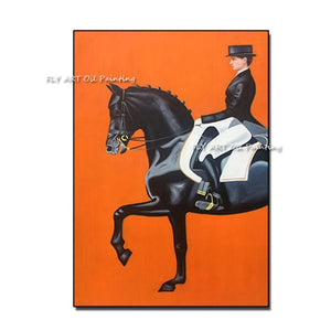 100% Handmade Classic Modern Orange Horse Racing Canvas Painting Cool Wall Art Wall Pictures For Entryway Large Size Home Decor