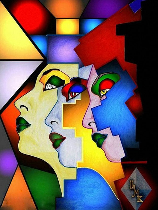 Abstract handmade painting side portrait of 3 women on oil canvas for home decor and wallpaper, gallery