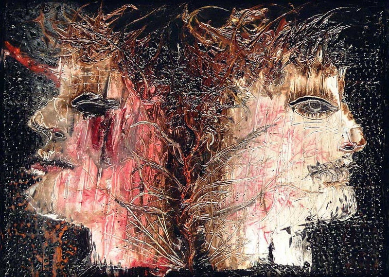 Handmade painting two portrait on oil canvas for home decor and wallpaper, gallery