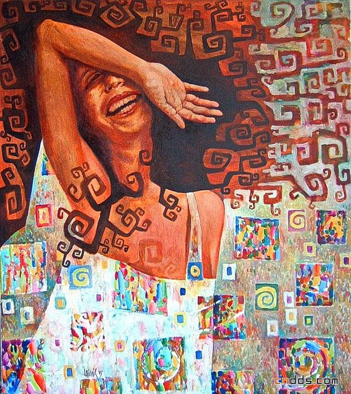 Abstract handmade painting laughing woman on oil canvas for home decor and wallpaper, gallery