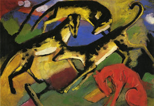 100% handmade Oil Painting reproduction on linen canvas,Playing dogs by Franz Marc,Free Shipping,High Quality