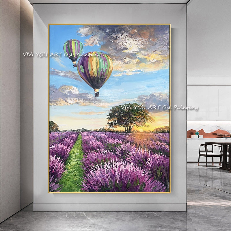 100% Handmade Vertical purple balloon Scenery Oil Painting Canvas High Quality Beautiful Wedding Decoration Art picture Gift