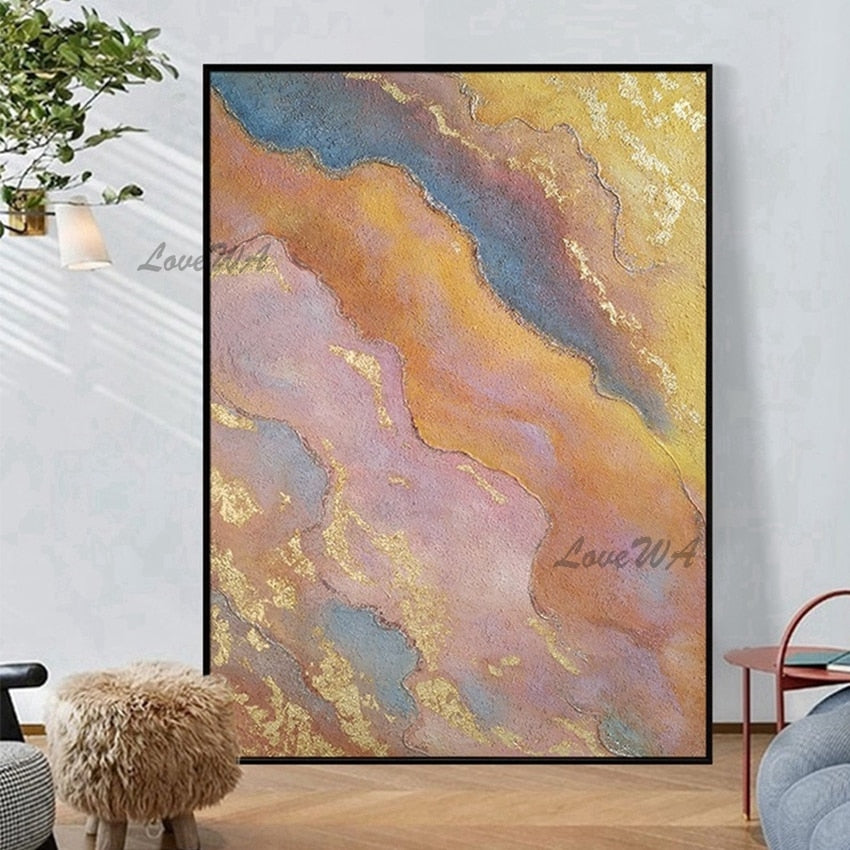 3D Textured Thick Acrylic Art Modern Home Decor Abstract Golden Oil Painting Wall Art On Canvas Coloful Design Wall Picture