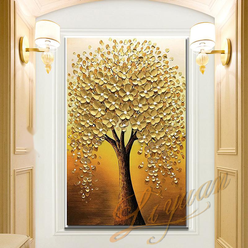 Hand Painted 3D Knife Gold Tree Painting  Modern Abstract Paintings Oil Painting On Canvas Home Decoration wall  For Home Decor