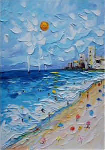 Abstract Seaside Scenery Heavy Textured Thick Oil Painting The waves of the sea beach Art Hand-painted Seascape Wall Canvas