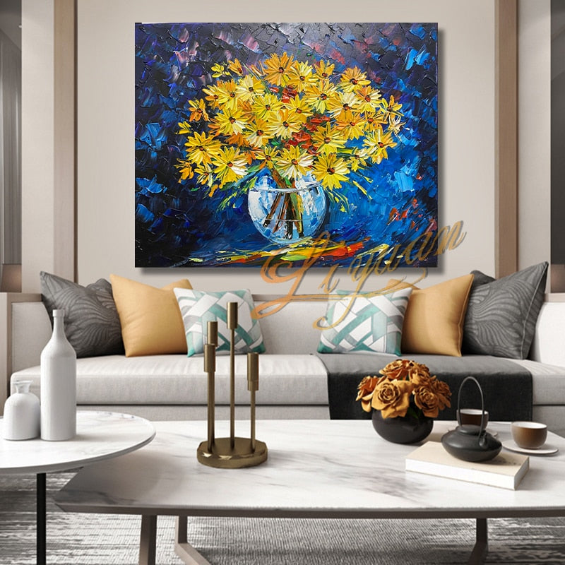 Beautiful Flowers Abstract Oil Painting Hand-painted Wall Art Home Decor Picture Modern Oil Painting On Canvas No Framed
