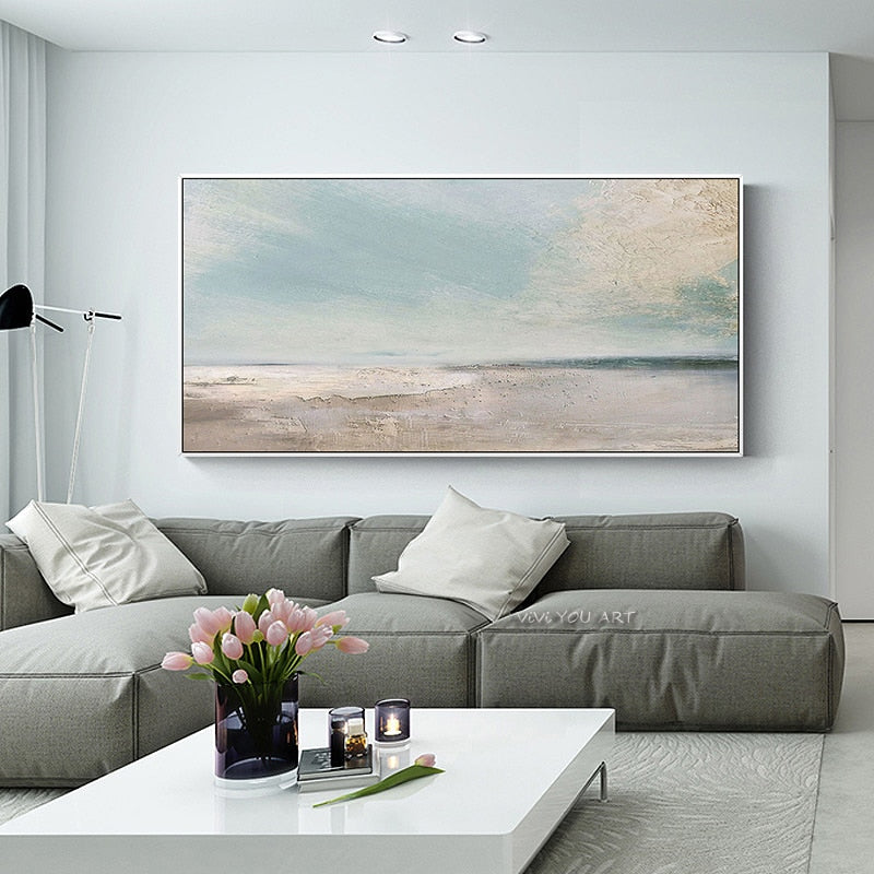 Blue Sky and Sea Beach Landscape Posters and Handmade Canvas Painting Wall Art Picture for Living Room Cuadros Decor Salon