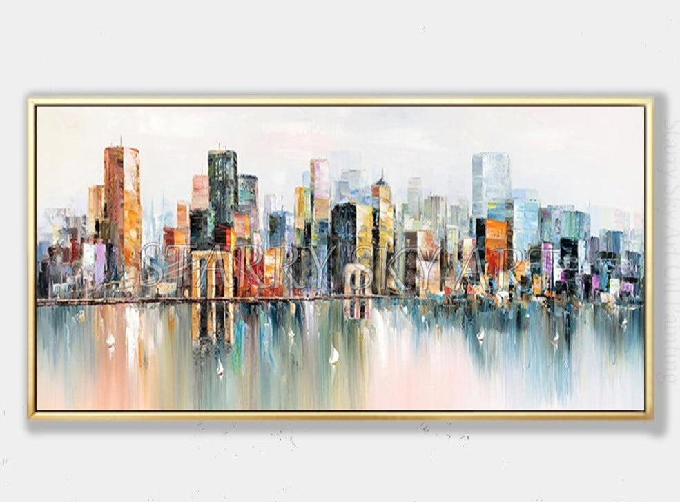 Artist Hand-painted High Quality City Landscape Abstract New York Oil Painting on Canvas Handmade City Skyscraper Oil Painting