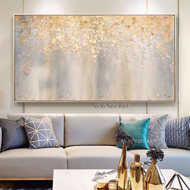 Golden Sliver Abstract Oil Painting Canvas Handmade Painting Home Decor Oil Painting Artwork with No Flame
