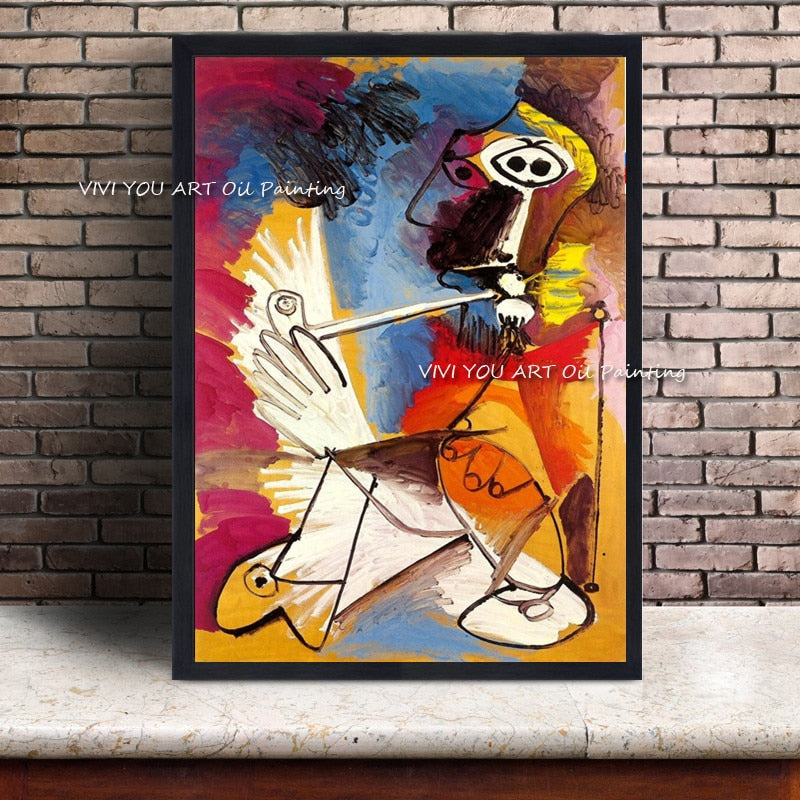 100% Handmade Copy Picasso Smoking Man Canvas Oil Painting Wall Art Modern Abstract Picture For Living Room Hotel Decor