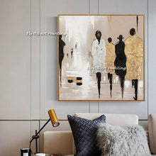 Load image into Gallery viewer, 100% Handmade Abstract Sliver And Golden People Street Landscape Oil Painting On Canvas Wall Art Decoration For Living Room