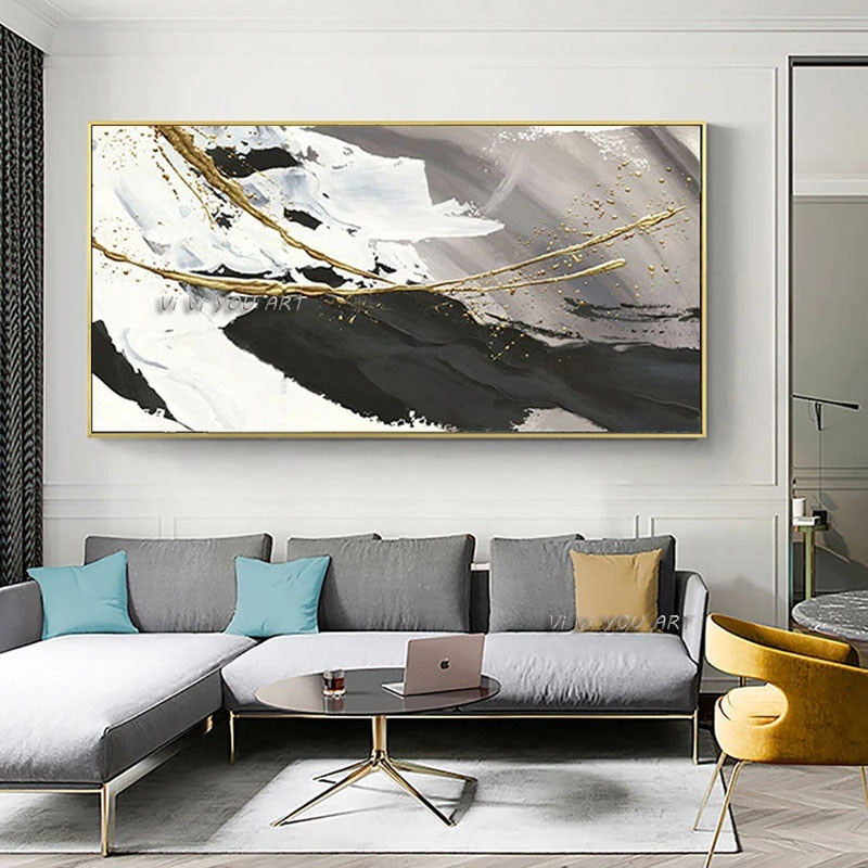 Abstract Black and White Gold  Handmade oil Painting Canvas Modern Art Acrylic Paintings Large Wall Art For Living Room Decor