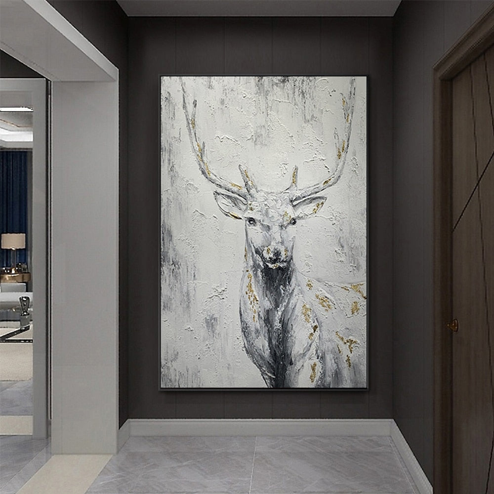 Hand-Painted Oil Painting On Canvas Rich Deer Animal Pattern Decorative Painting Neo-Classical Porch Mural Handmade Art Cuadros