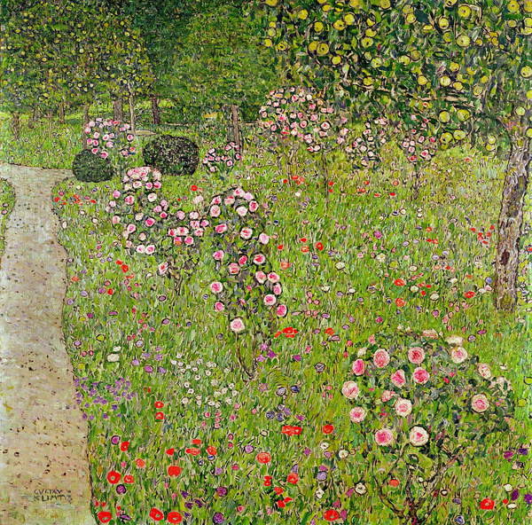 Oil Painting reproduction on Linen Canvas,Orchard with roses-1 by gustav Klimt,Free Fast Shipping,100% handmade , Museum Quality