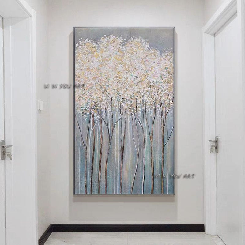 100% Handmade Abstract Oil Painting Large Size Golden Tree Landscape Modern Wall Art Decorative For Living Room