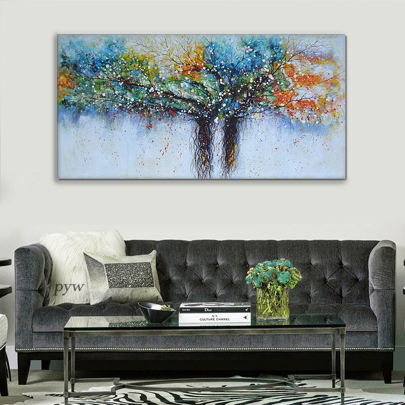 Modern Abstract Colorful Trees Paintings 100% Handmade Oil Painting On Canvas Wall Art Decor Pictures For Living Room Decoration