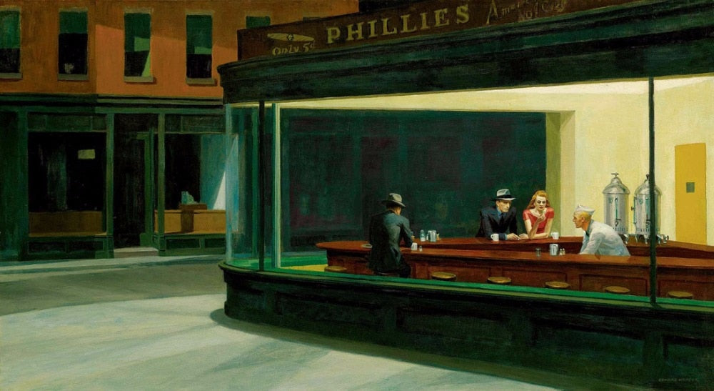 100% handmade Professional artist made  high quality Oil Painting Reproduction on Linen Canvas,Nighthawks,Free DHL