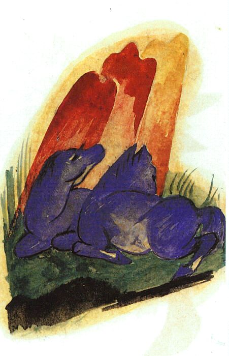 100% handmade Oil Painting reproduction on linen canvas,Two blue horses by Franz Marc,Free Shipping,High Quality