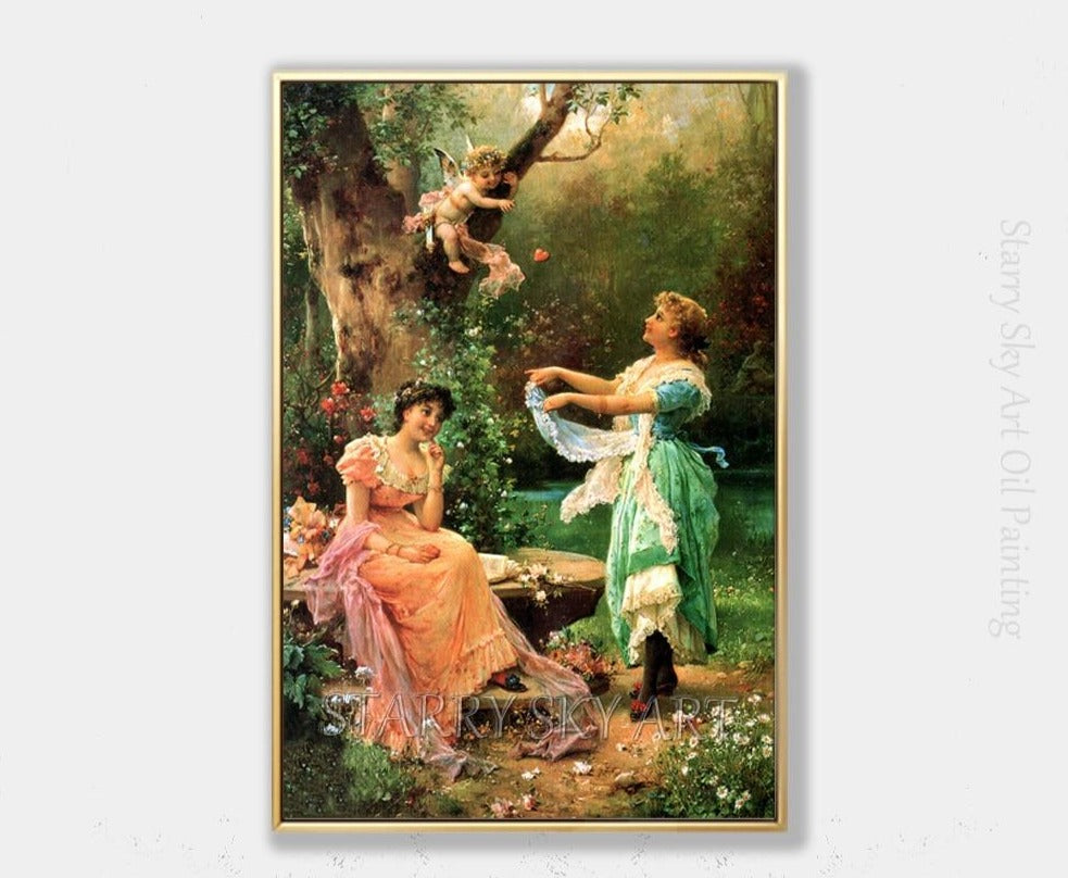 Pure Hand-painted High Quality Classical Wall Art Ladies and Kid Playing Oil Painting on Canvas Europe Portraits Oil Painting