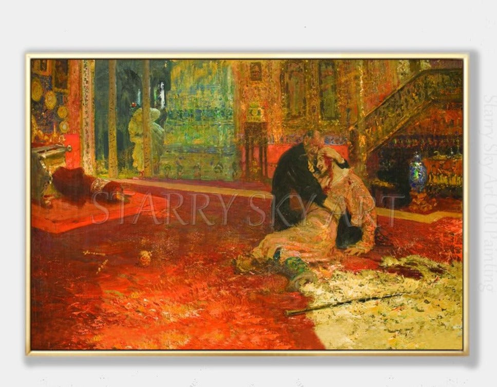 Hand-painted Russian Famous Oil Painting Reproduction On The Wall Famous Artwork Ivan the Terrible and His Son Ivan Oil Painting
