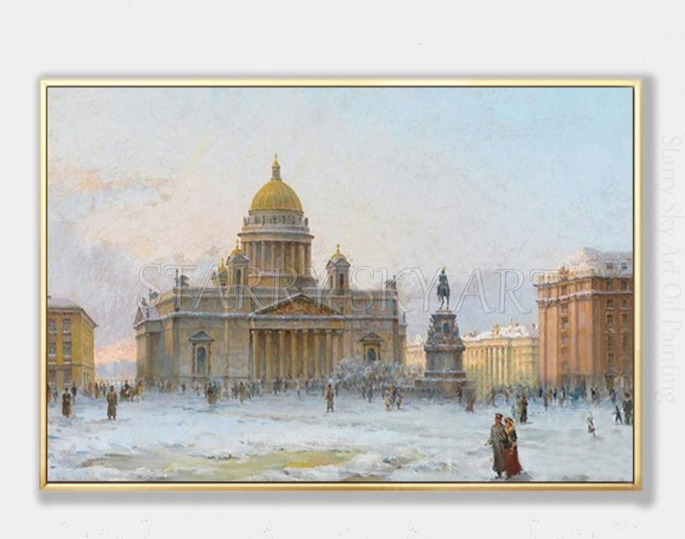 Gifted Artist Hand-painted High Quality St Petersburg Oil Painting on Canvas Beautiful Snow Landscape Russian City Oil Painting