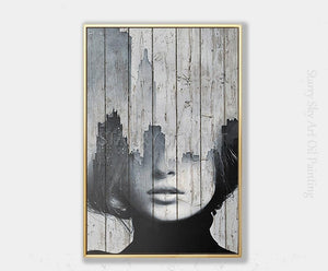 Artist Design Hand-painted High Quality Modern Black and White Lady Figure Oil Painting on Canvas Wall Art for Salon Decoration