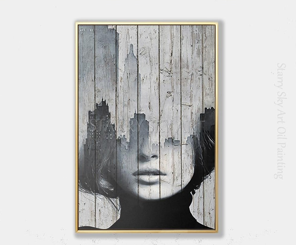 Artist Design Hand-painted High Quality Modern Black and White Lady Figure Oil Painting on Canvas Wall Art for Salon Decoration