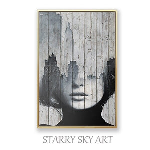 Artist Design Hand-painted High Quality Modern Black and White Lady Figure Oil Painting on Canvas Wall Art for Salon Decoration