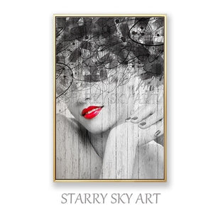 Artist Design Hand-painted High Quality Modern Black and White Lady Figure Oil Painting on Canvas Wall Art for Salon Decoration