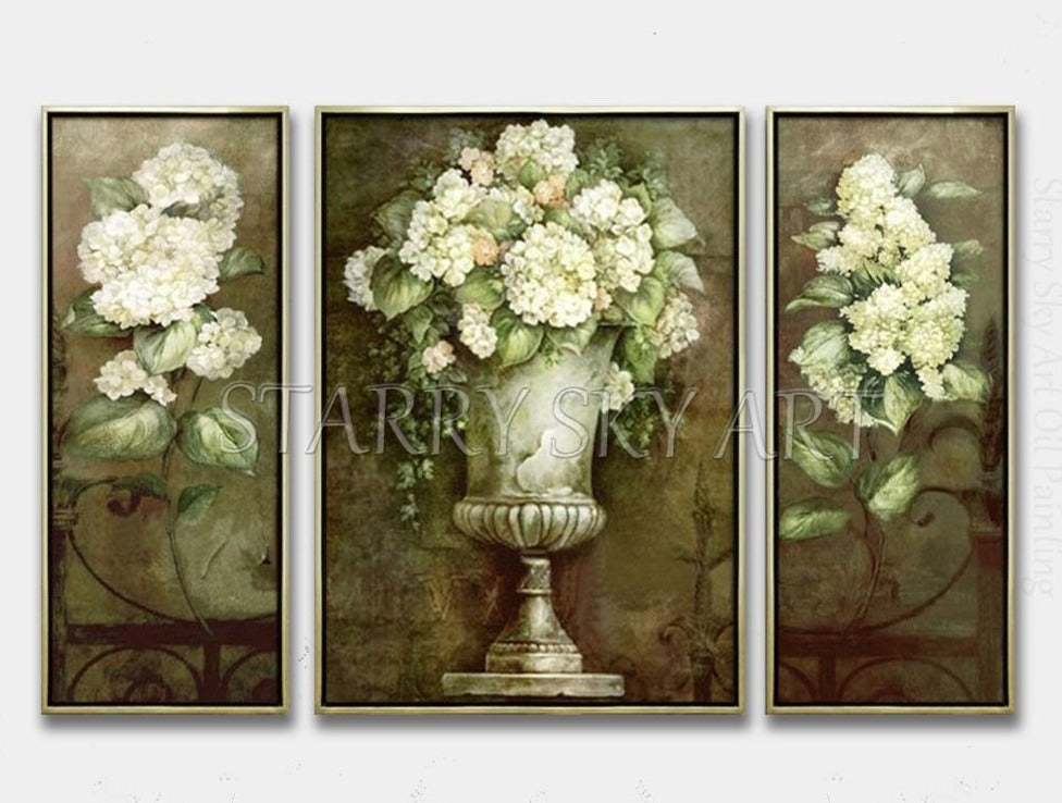 New Arrivals Hand-painted High Quality 3 Pieces Europe Flowers Oil Painting on Canvas 3 Pieces Set Classical Flower Oil Painting