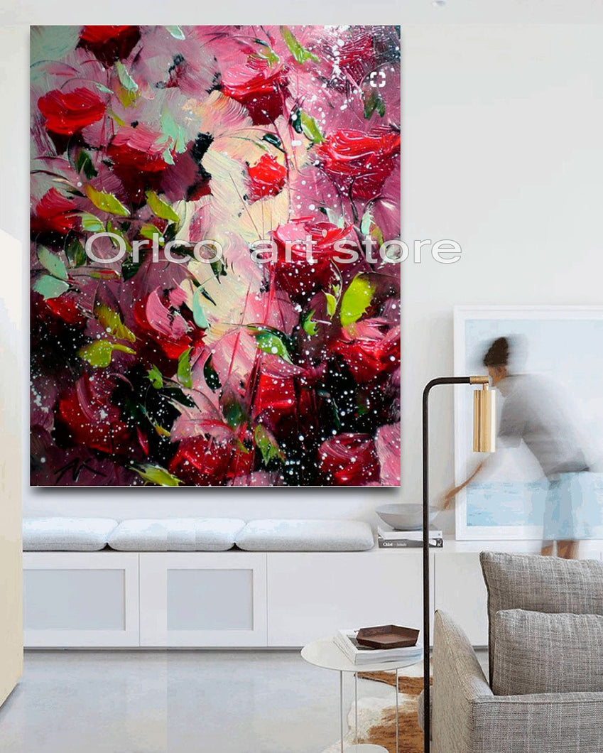 Handmade Pink Knife Flower Painting Abstract Paintings on Canvas New Style Still Life Painting Hang Picture Decor Oil Painting