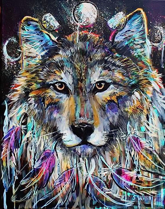 High quality modern handmade painting wolf portrait on oil canvas for living room decor and wallpaper