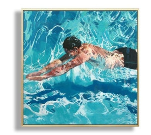 Professional Painter Hand-painted High Quality Impressionist Portrait Man Swimming Oil Painting Wall Art Man Swim Oil Painting